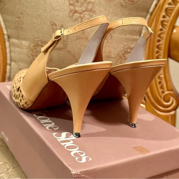Vintage Evan-Picone NEW IN BOX Peach/Tan Lattice Leather Heels Size 10M - Picture 6 of 10
